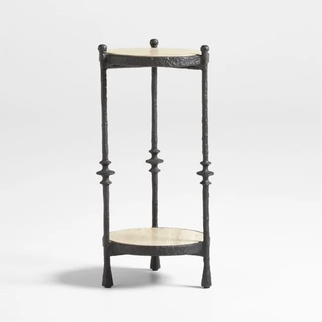 Estate Travertine and Metal 14" Round Drink Table by Jake Arnold
