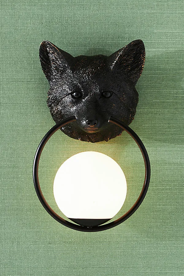 Woodland Fox Globe Outdoor Sconce Wall Light