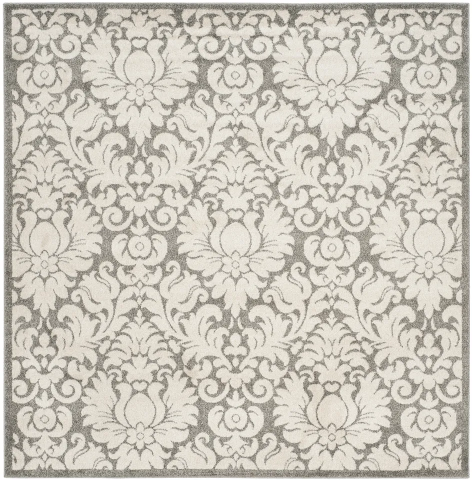 Arlo Home Indoor/Outdoor Woven Area Rug, AMT427R, Dark Grey/Beige,  7' X 7' Square