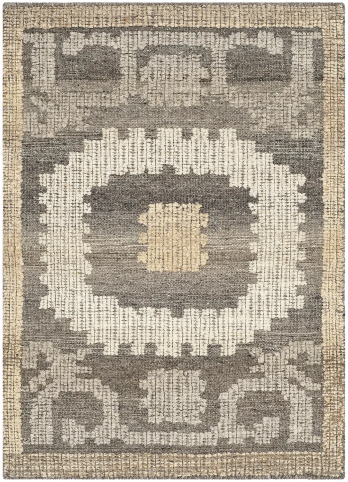Arlo Home Hand Knotted Area Rug, KNY313A, Ivory/Brown,  2' X 3'