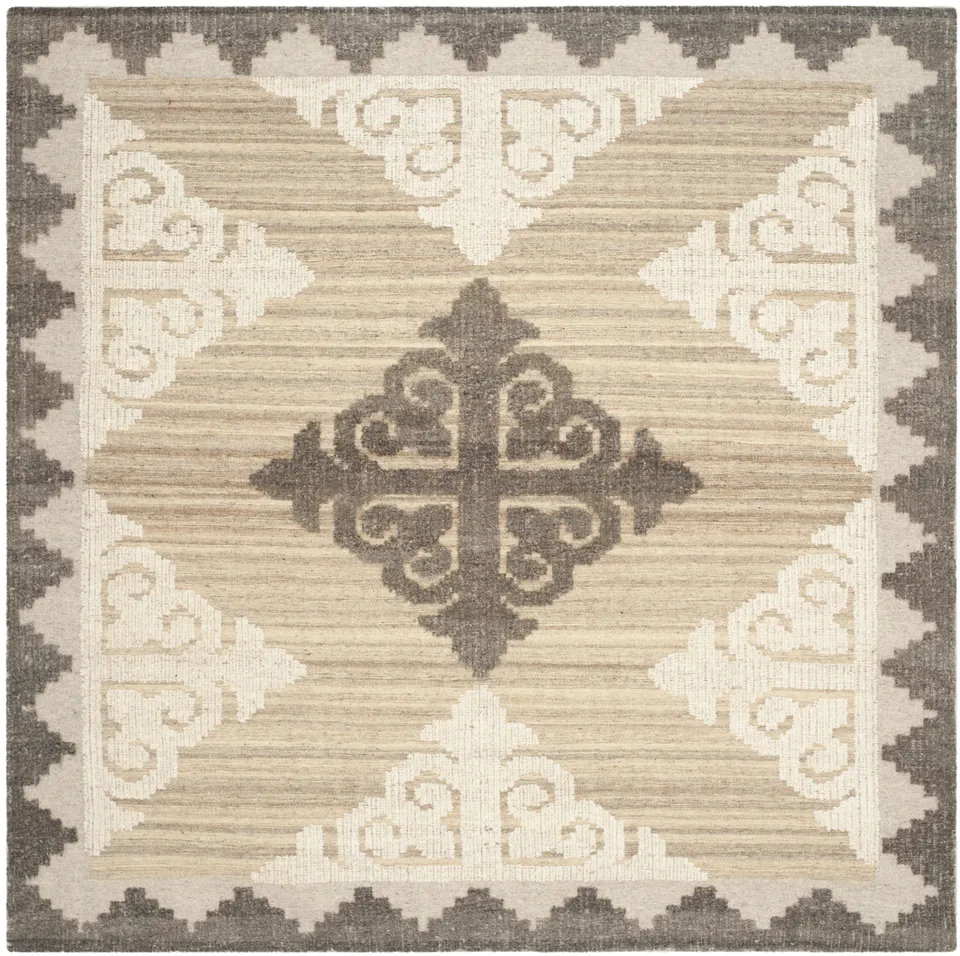 Arlo Home Hand Knotted Area Rug, KNY312A, Brown/Charcoal,  7' X 7' Square