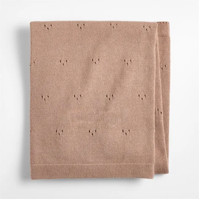 Pointelle Knit Almond Brown Organic Cotton Baby Stroller Blanket