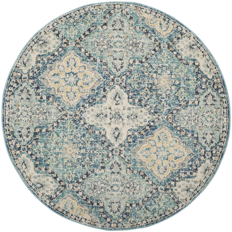 Arlo Home Woven Area Rug, EVK274C, Light Blue/Ivory,  5' 1" X 5' 1" Round