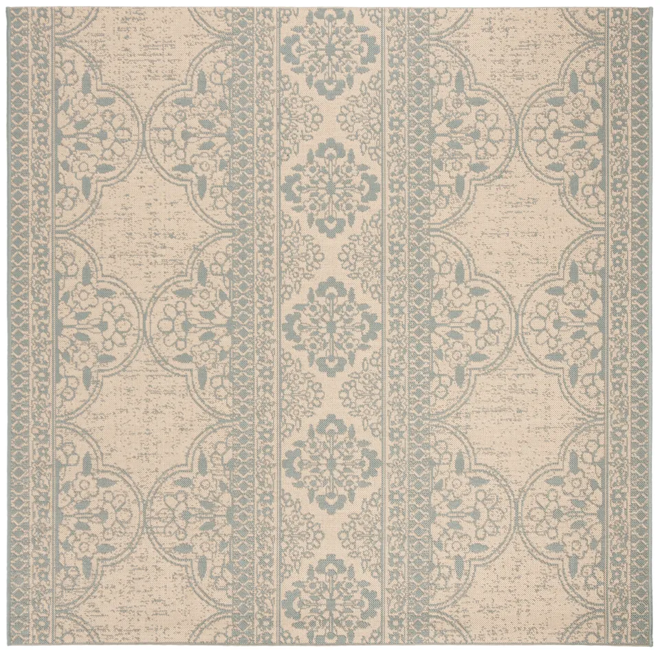 Arlo Home Indoor/Outdoor Woven Area Rug, LND174K, Aqua/Cream,  6' 7" X 6' 7" Square