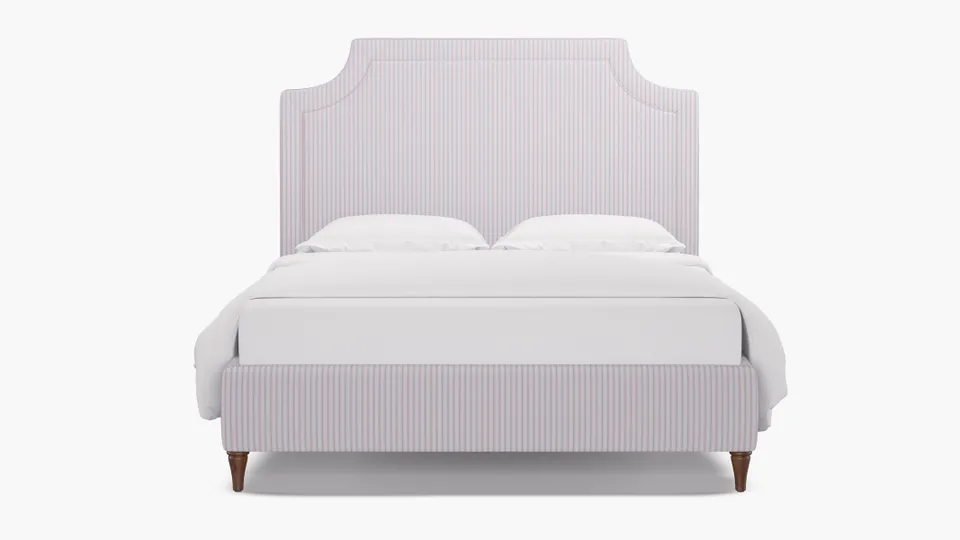 Deco Bed, Pink Classic Ticking Stripe, Walnut Decorative Tapered Leg, Queen