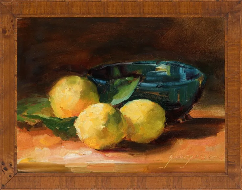 Lemons and Blue Bowl by Georgesse Gomez for Artfully Walls