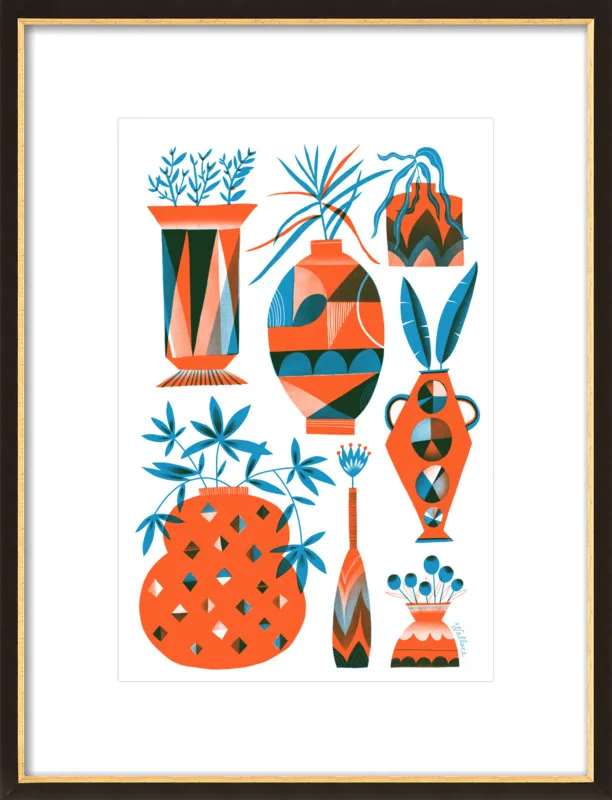 Risograph Vases: vermillion and pacific by Erin Wallace for Artfully Walls