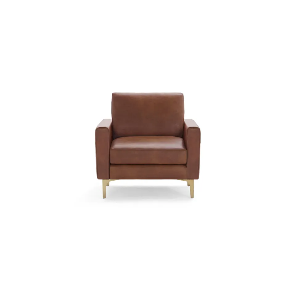 Nomad Leather Club Chair - Chestnut - Top Grain Leather / Brass - Metal / Block