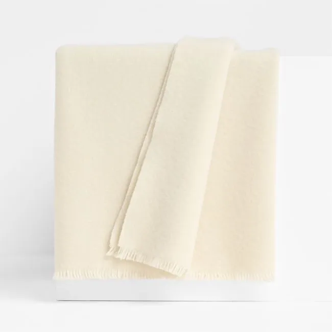 Italian 70"x55" Cashmere Blend Ivory Throw Blanket