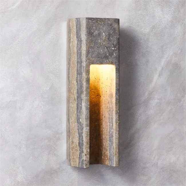 Graziano Indoor/Outdoor Dark Grey Travertine Wall Sconce Set of 2
