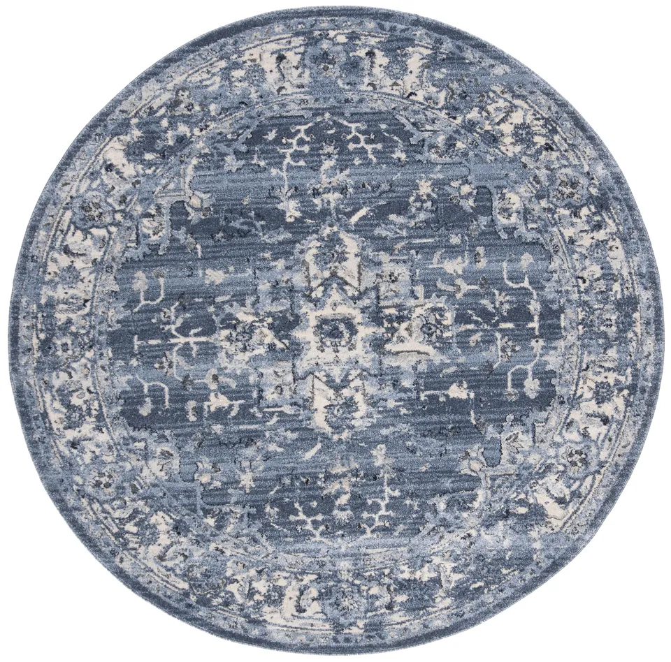 Arlo Home Woven Area Rug, CHL411N, Navy/Cream,  6' 7" X 6' 7" Round