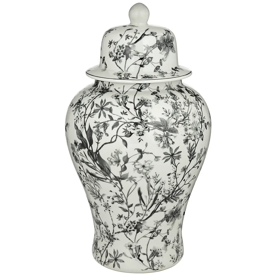 Prentiss 21" High Black and White Ceramic Ginger Jar with Lid