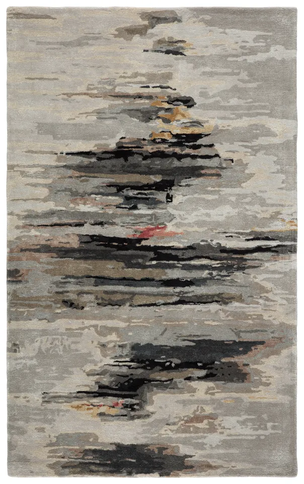 Ryenn Handmade Abstract Gray/ Black Area Rug (5'X8')