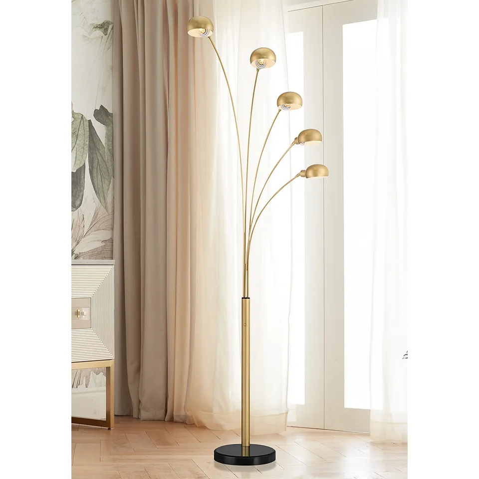 Possini Infini 78" 5-Light Marble Brushed Brass Modern Arc Floor Lamp