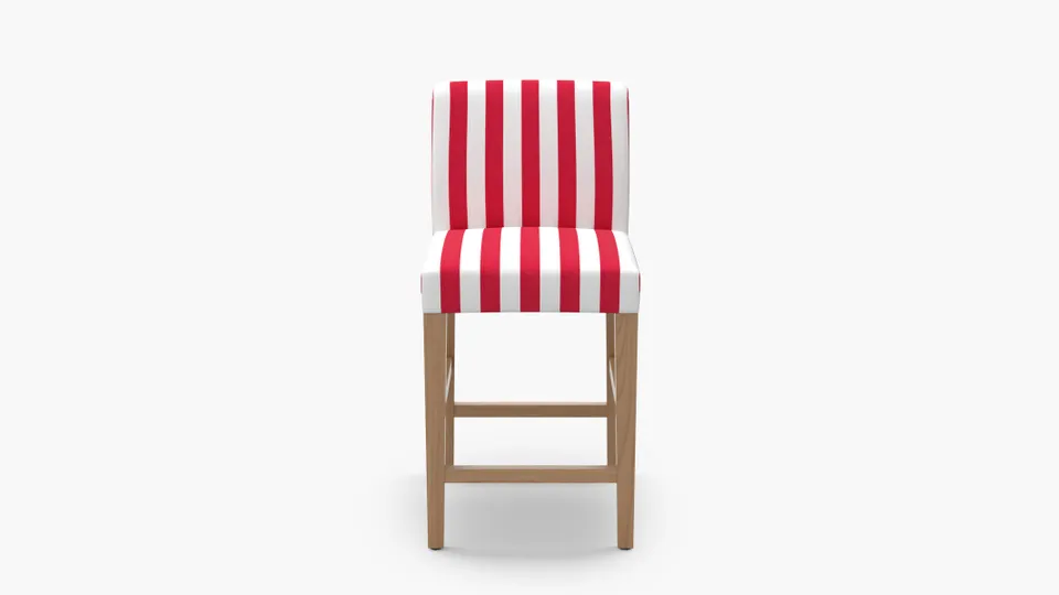 Signature Dining Counter Stool, Red Cabana Stripe, Natural Square Tapered Leg