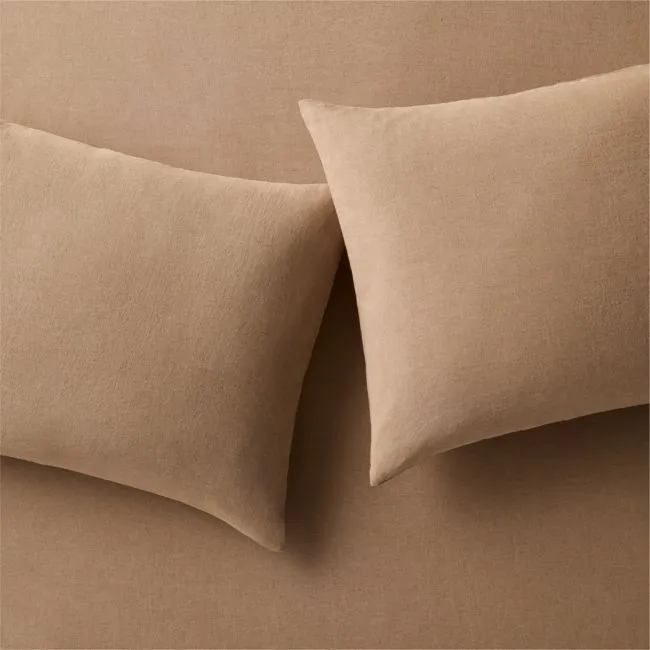 Classic European Linen Cocoa Brown Standard Pillowcases Set of 2
