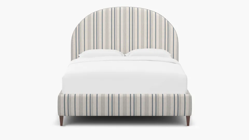 Demilune Bed, Blue Market Stripe, Walnut Square Tapered Leg, Twin