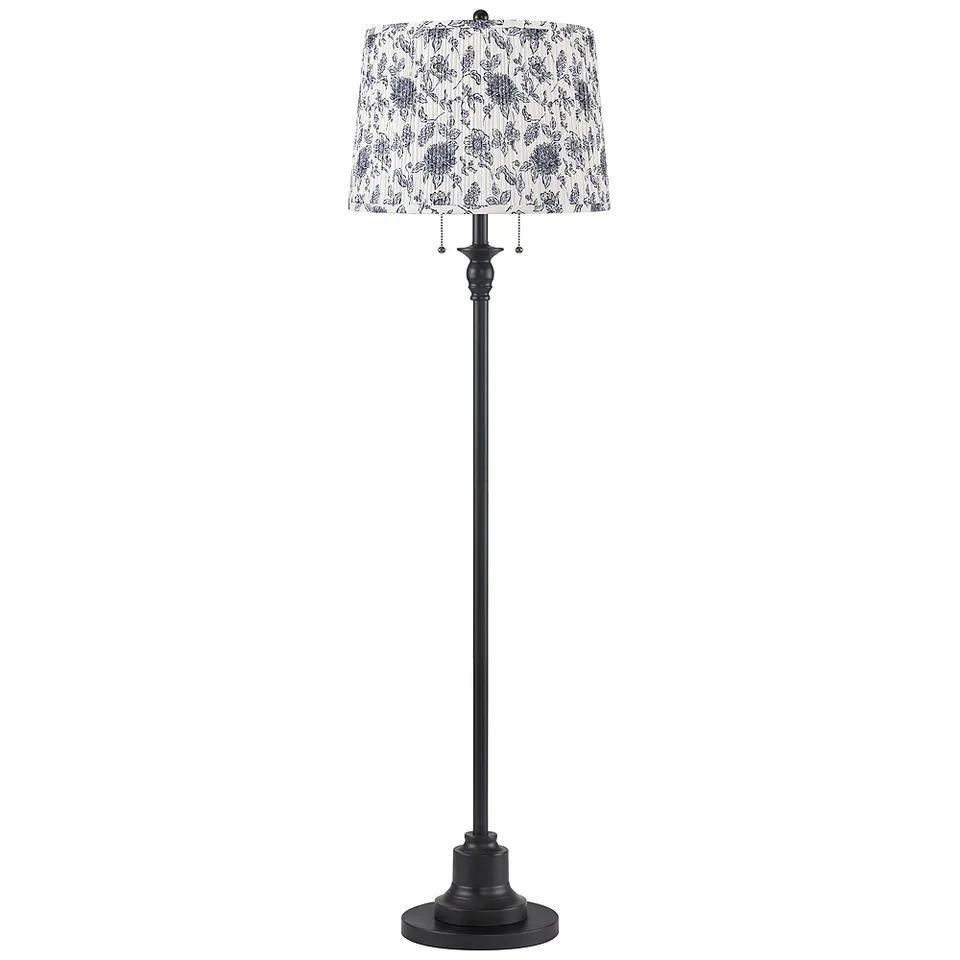 Dyna Black Floor Lamp with Cobalt Blue and White Shade