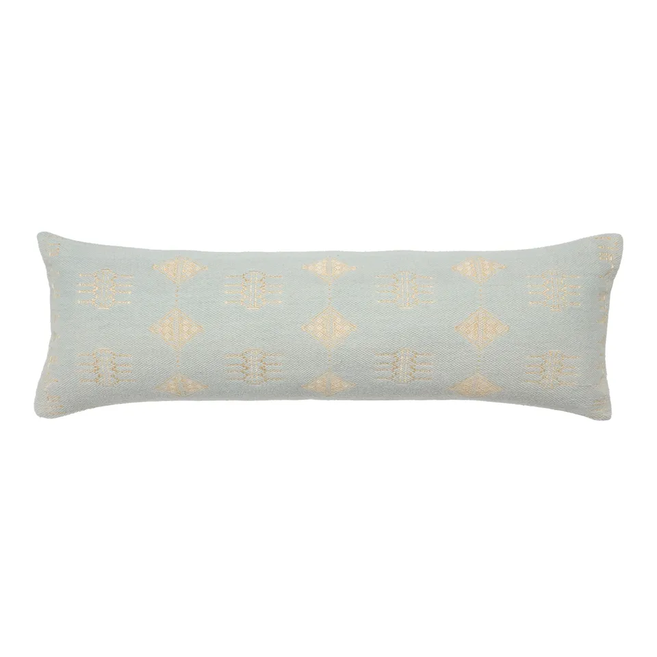 Lisha PUB15 Handmade Medallion Light Blue And Cream Lumbar Pillow Cover (13"x40")