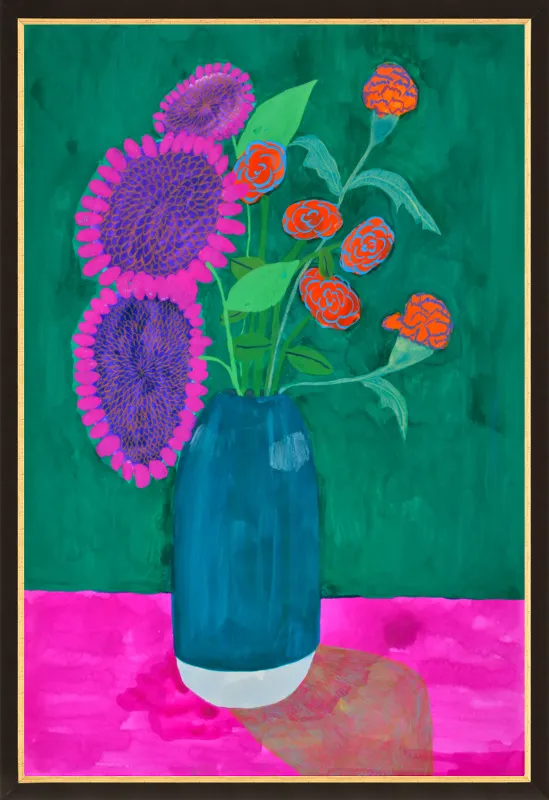 vase with sunflowers and carnations  by Christiane Drapela for Artfully Walls