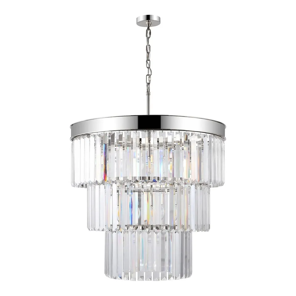 Coulette 3 Tier Crystal Chandelier - Nickle - Safavieh