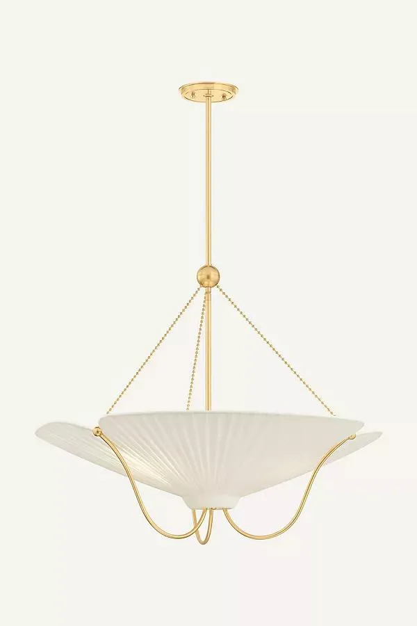 Gerhard Aged Brass Linen Shade Pendant by Augusta Hoffman