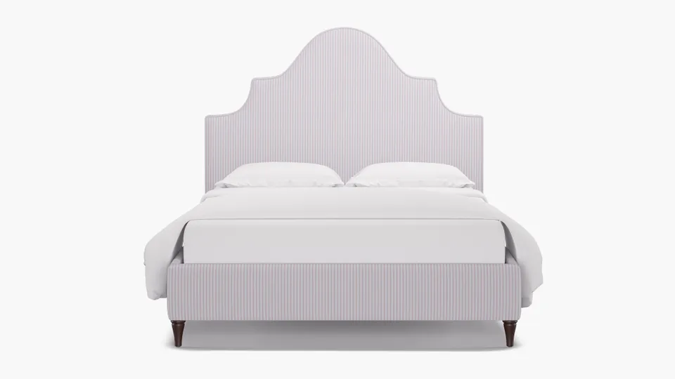 Statement Bed, Pink Classic Ticking Stripe, Espresso Decorative Tapered Leg, Queen