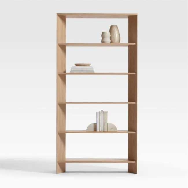 Terrazza 38" Natural Solid Oak Wood 5-Shelf Storage Bookshelf
