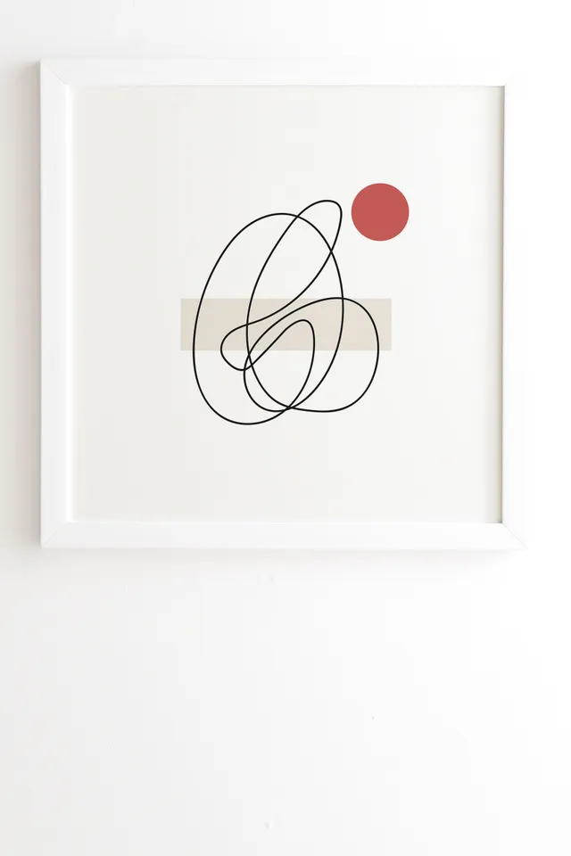 Abstract Lines Red Dot by Mambo Art Studio - Framed Wall Art Basic White 30" x 30"