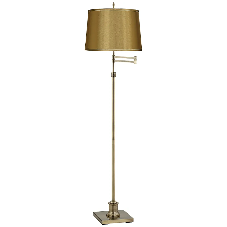 Westbury Sydnee Brass Swing Arm Floor Lamp with Sydnee Gold Shade