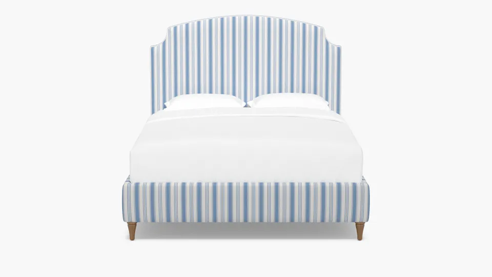 Cove Bed, Cornflower Regency Stripe, Natural Decorative Tapered Leg, Full