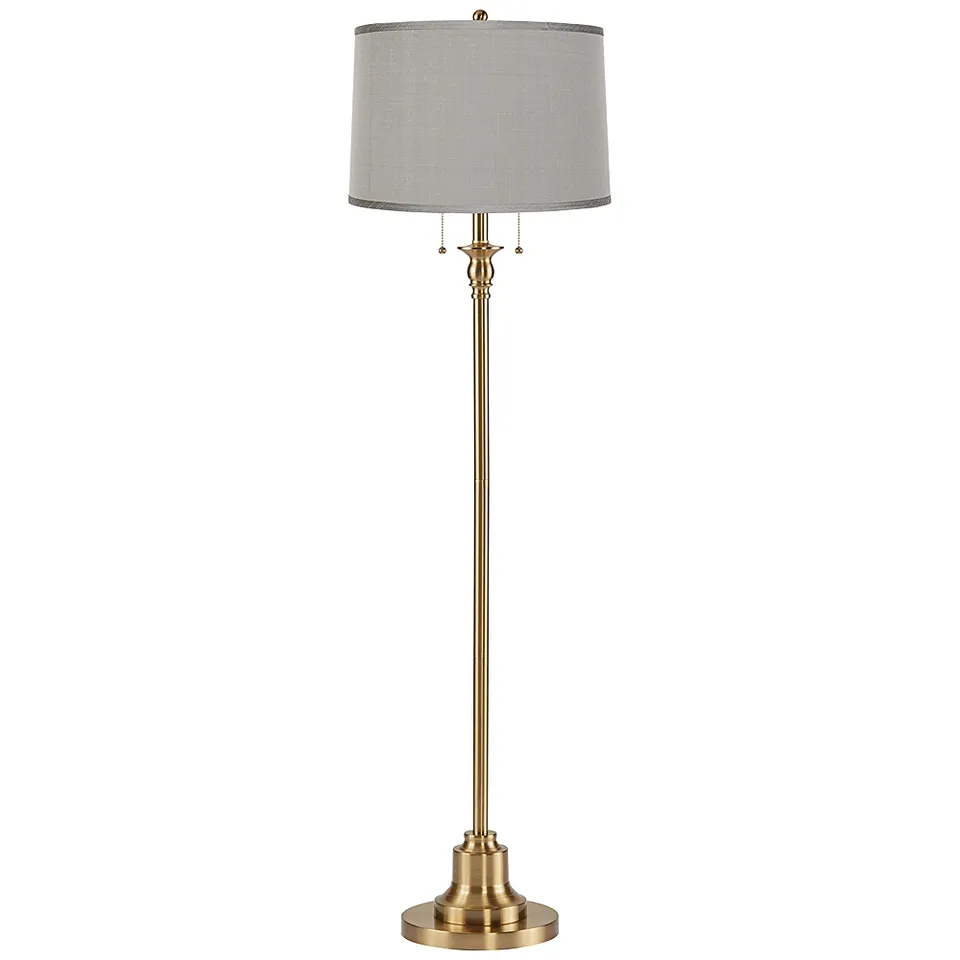 Possini Euro Dyna 58" Antique Brass Gray Faux Silk Shade Floor Lamp