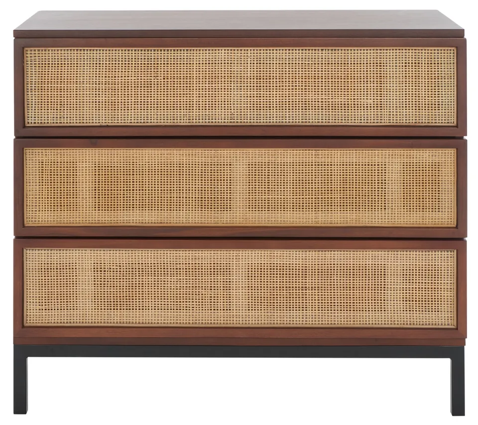 Zadie 3 Drawer Rattan Chest - Walnut / Natural
