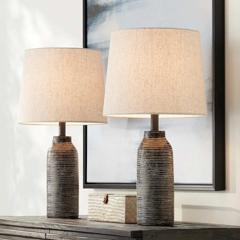 Leah 24" Modern Rustic Black Finish Table Lamps Set of 2