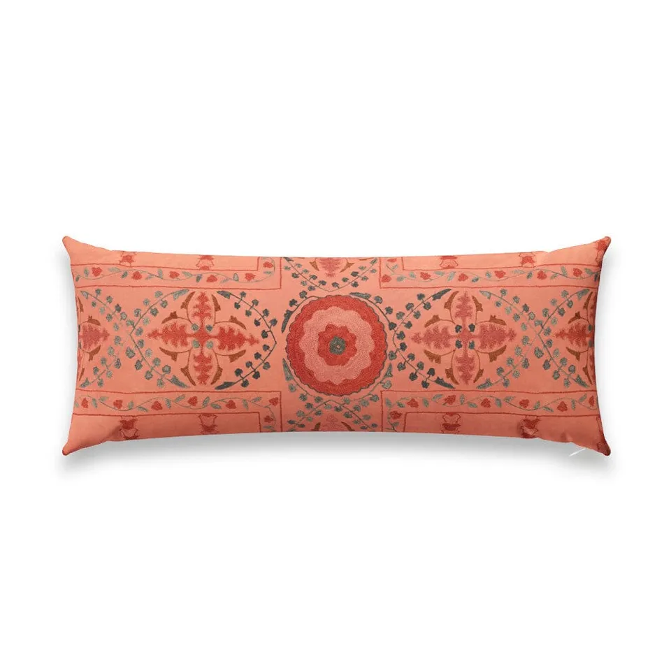 Coral Trellis Suzani Outdoor Pillow by St. Frank | Pink | 40" W x 15" H | Polyester