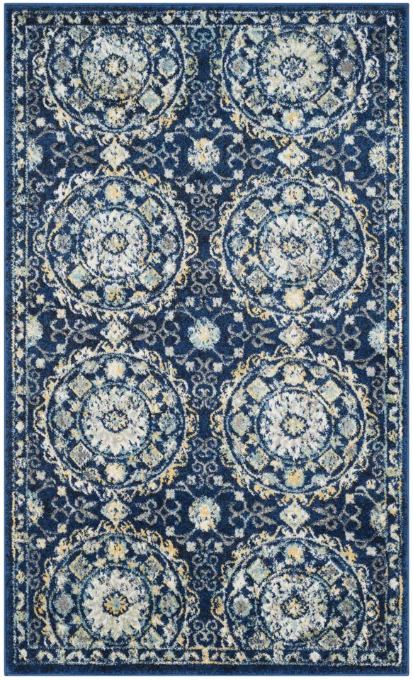 Arlo Home Woven Area Rug, EVK252A, Navy/Ivory,  3' X 5'