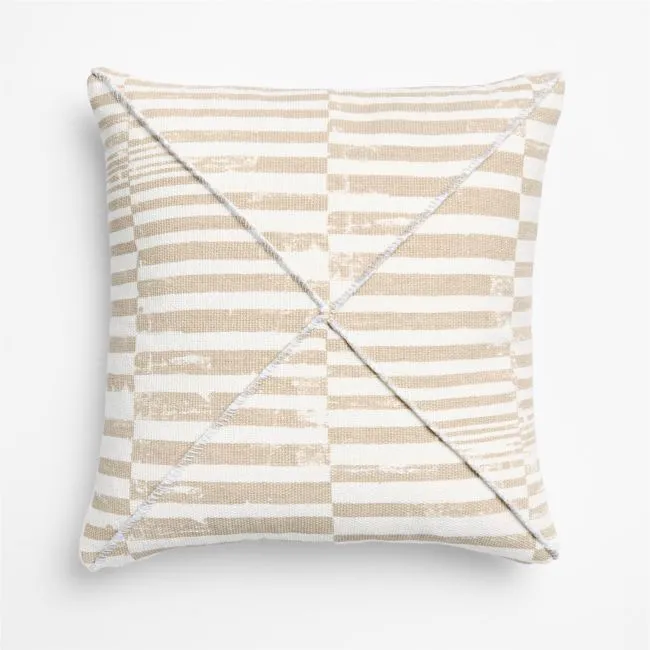 Clare Mudcloth Stripe 20"x20" Warm Sand Beige Throw Pillow with Feather Insert