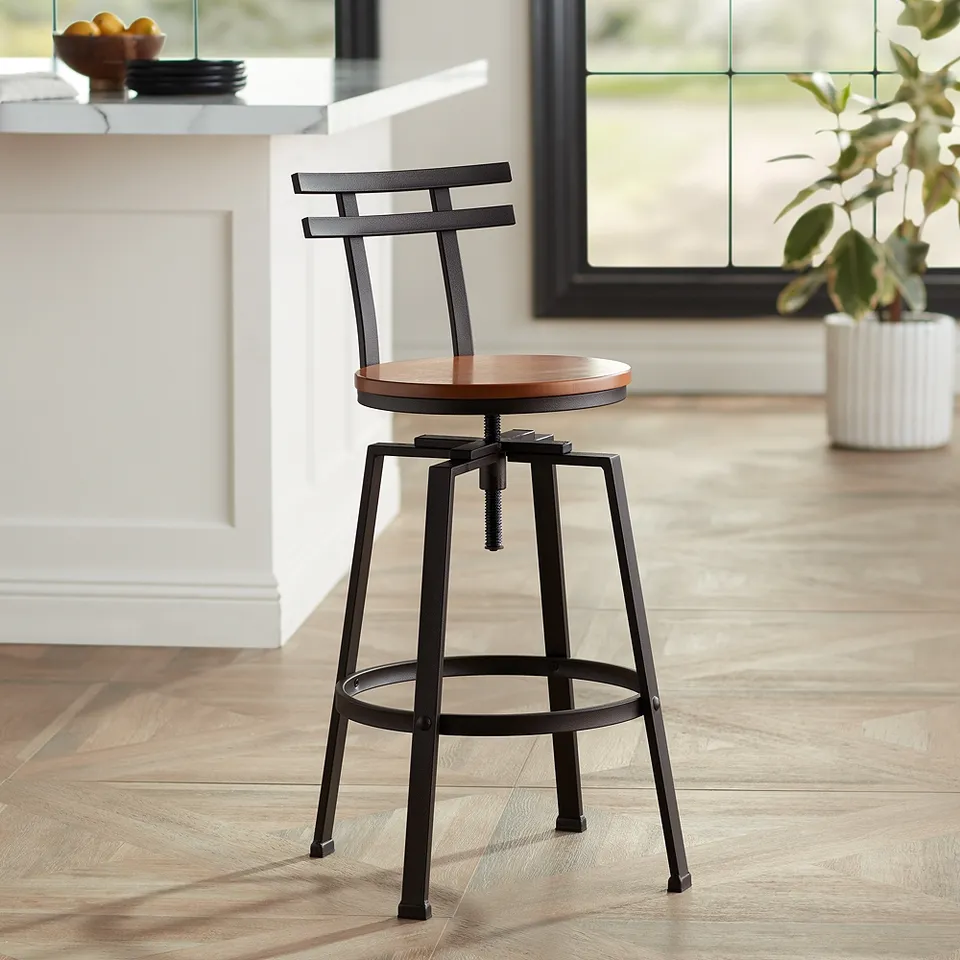 Clifton Hammered Bronze Metal and Wood Swivel Adjustable Barstool