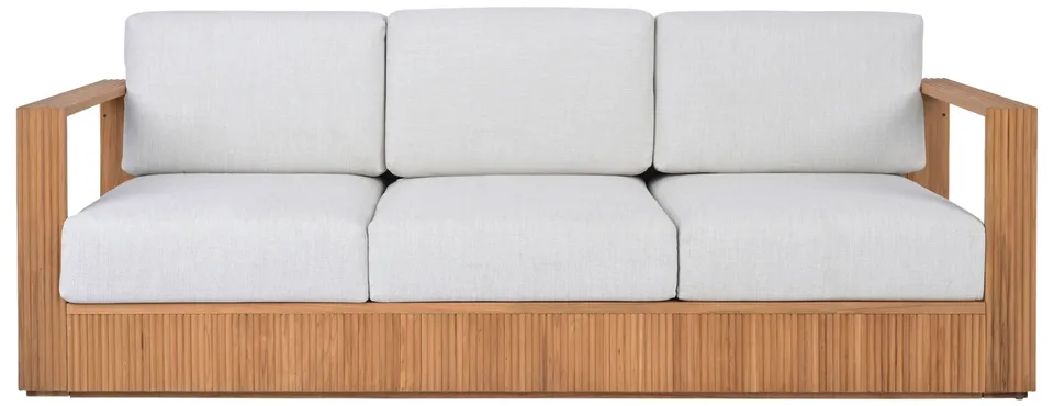 St Lucia Teakwood Patio Sofa - Natural / White - Safavieh