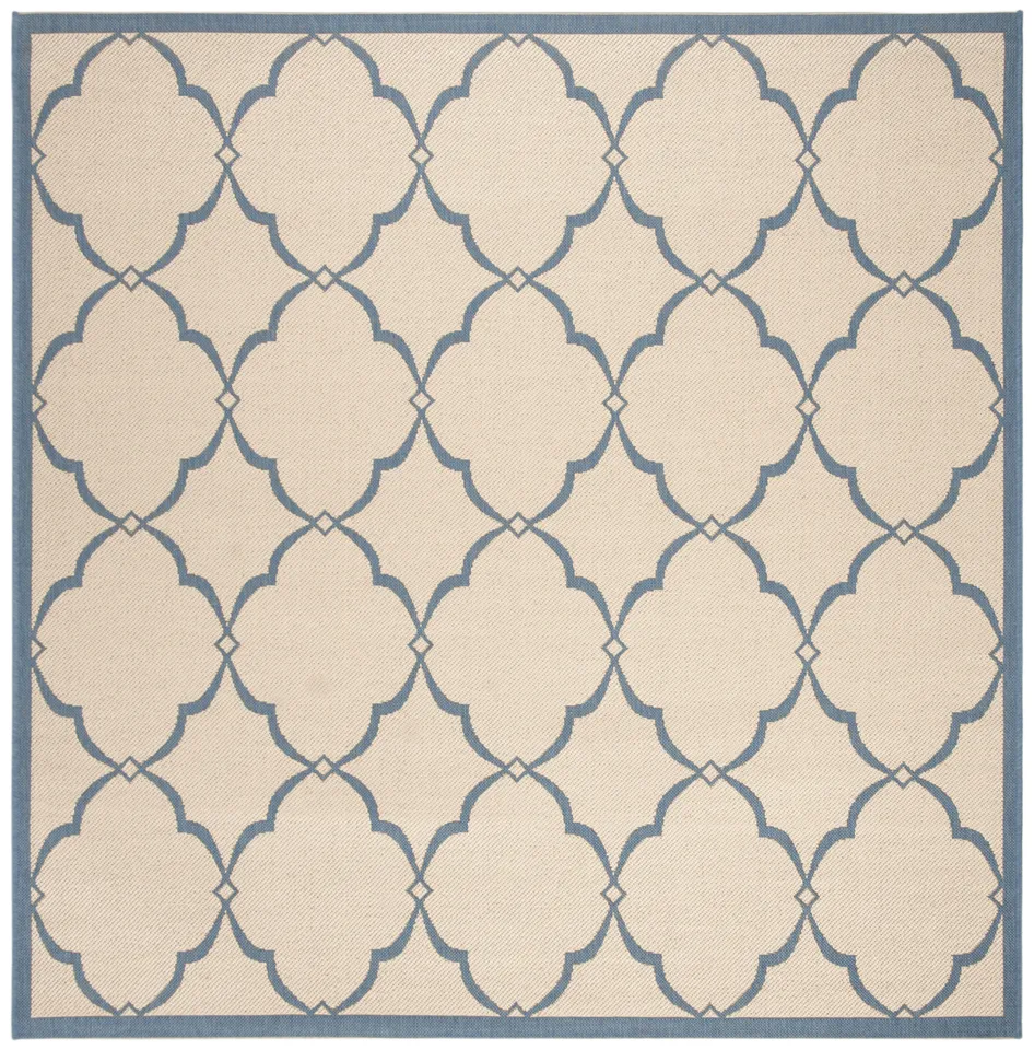 Arlo Home Indoor/Outdoor Woven Area Rug, LND125N, Cream/Blue,  6' 7" X 6' 7" Square