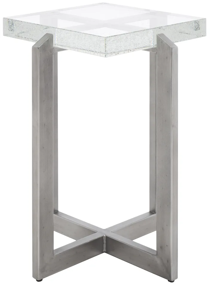 Pixie Square Bubble Glass Accent Table - Silver/Clear