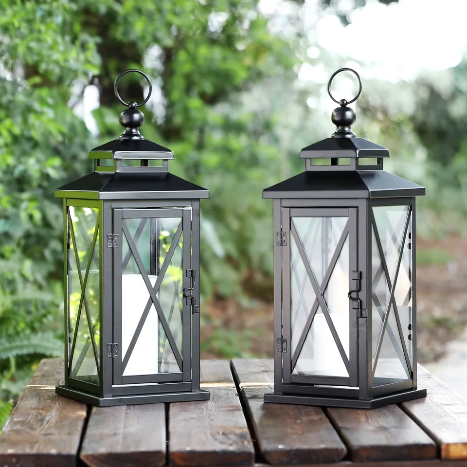 Lirio 17.5" Outdoor Lantern, Set Of 2 - Black