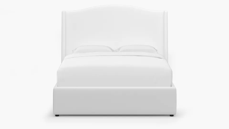 Curved Wingback Bed, White Twill, Queen