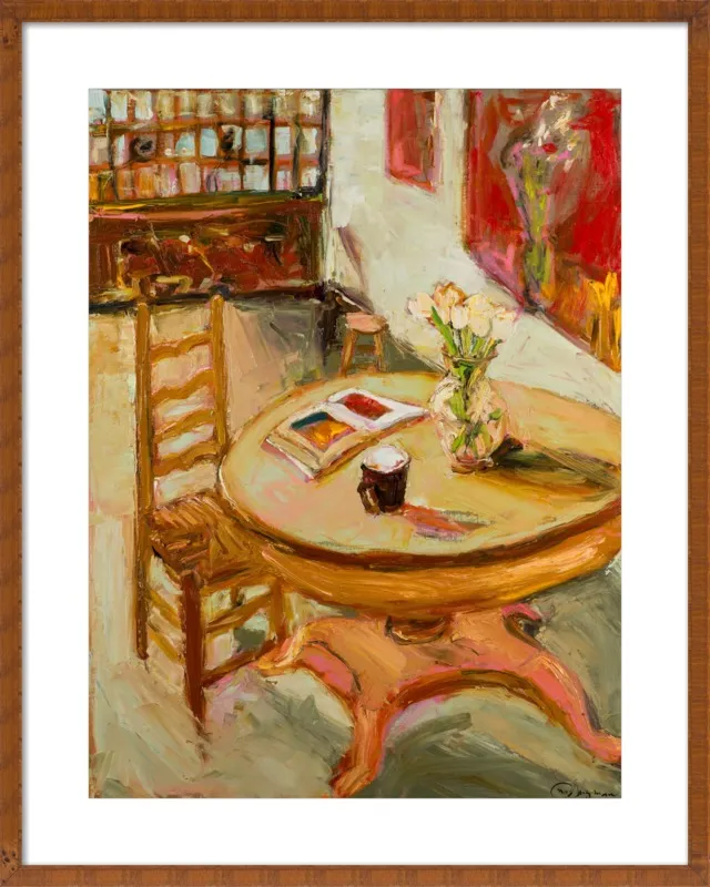 Still Life with open book on table by Ana Guzman for Artfully Walls