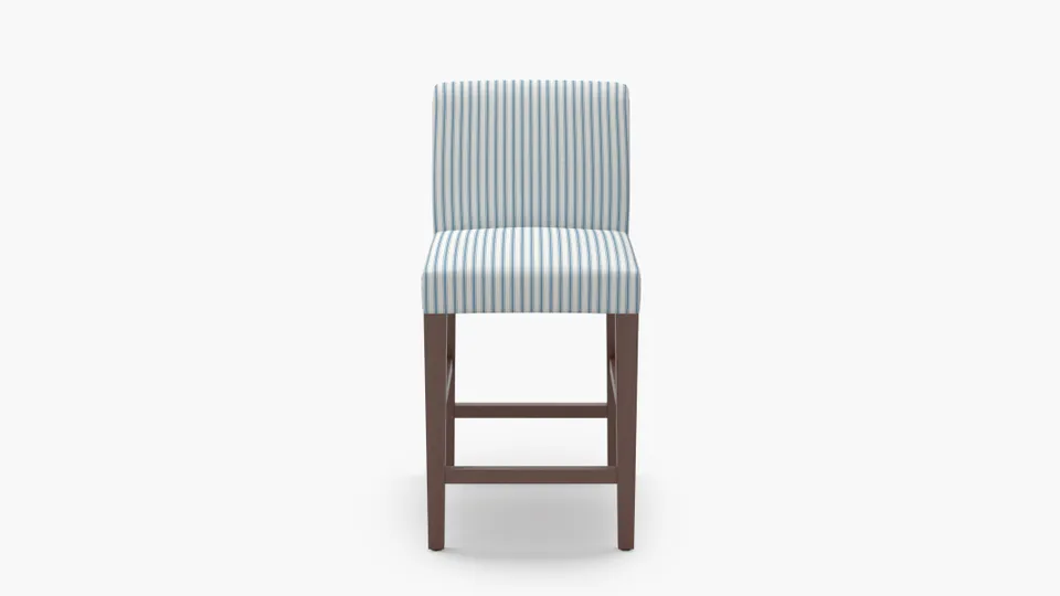 Signature Dining Counter Stool, Cornflower Classic Ticking Stripe, Walnut Square Tapered Leg
