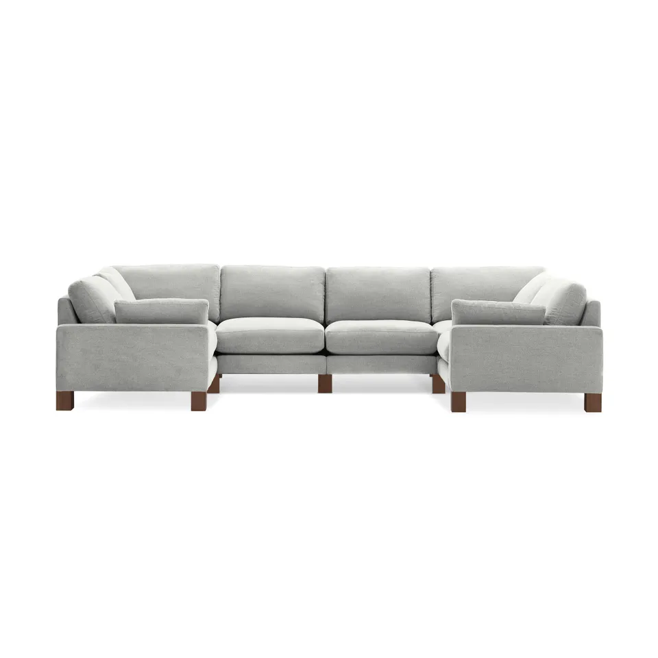 Union 6-Seat U Sectional - Crushed Gravel - Performance Chenille / Walnut - Wood / Square Leg