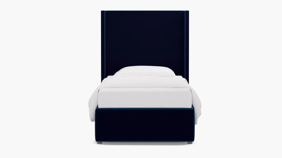 Modern Wingback Bed, Cobalt Performance Plush Velvet, Twin