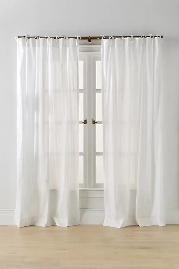 Cotton Dobby Striped Sheer Tie-Top Curtain