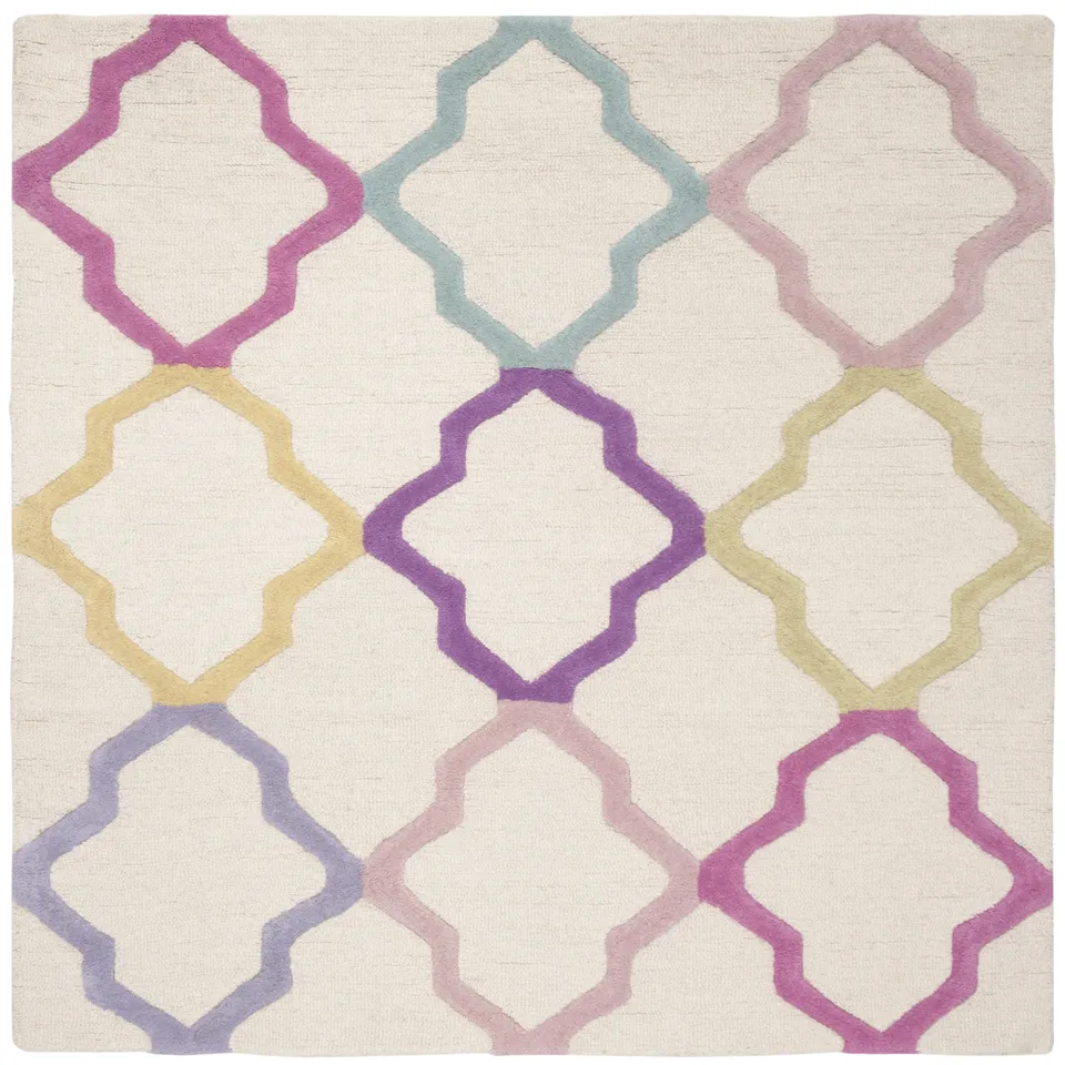 Arlo Home Hand Tufted Area Rug, SFK102A, Ivory/Multi,  5' X 5' Square
