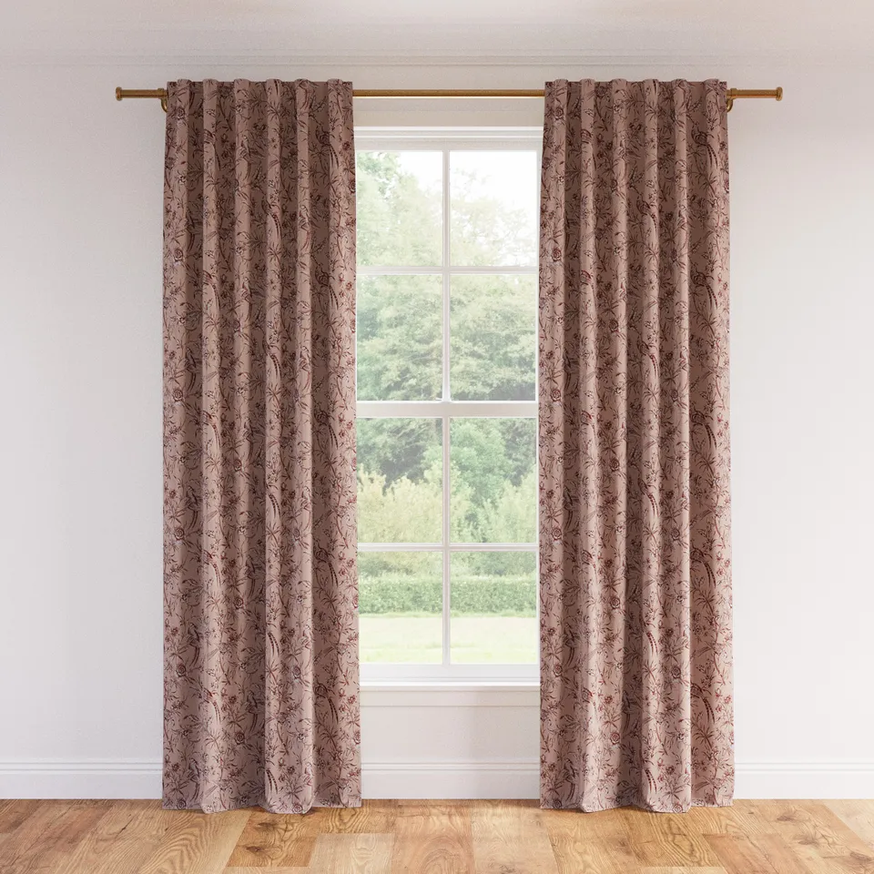 Printed Linen Curtain, Blush Aviary, 50" x 96", Privacy